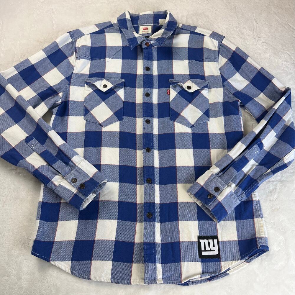 Levi’s NY Giants Plaid Button Down Flannel Shirt size medium NFL blue white